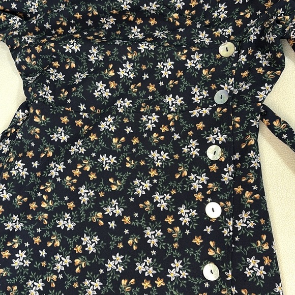 Crescent Navy Blue Flower Print Wrap Maxi Dress Mother of Pearl Buttons Size L - Picture 6 of 13